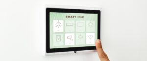 Smart home control panel interface in modern home environment