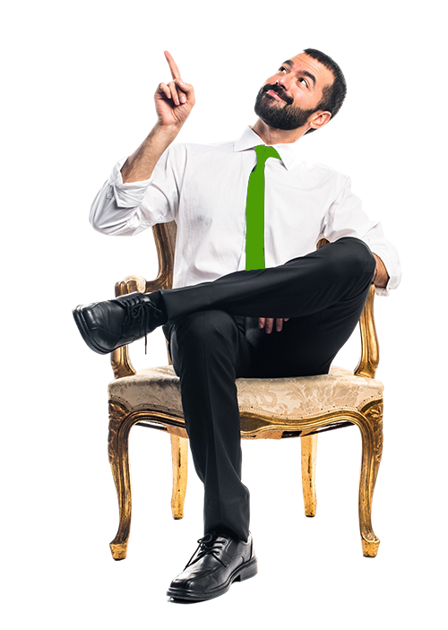 Confident man pointing upward next to bold CTA: Still No Trust?