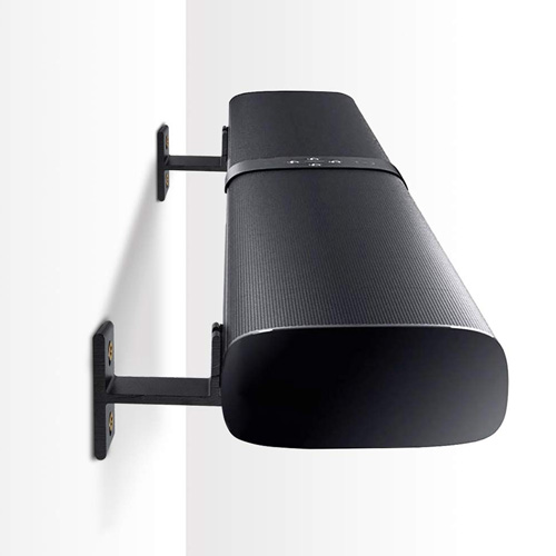 Wall-mounted soundbar below flat-screen TV
