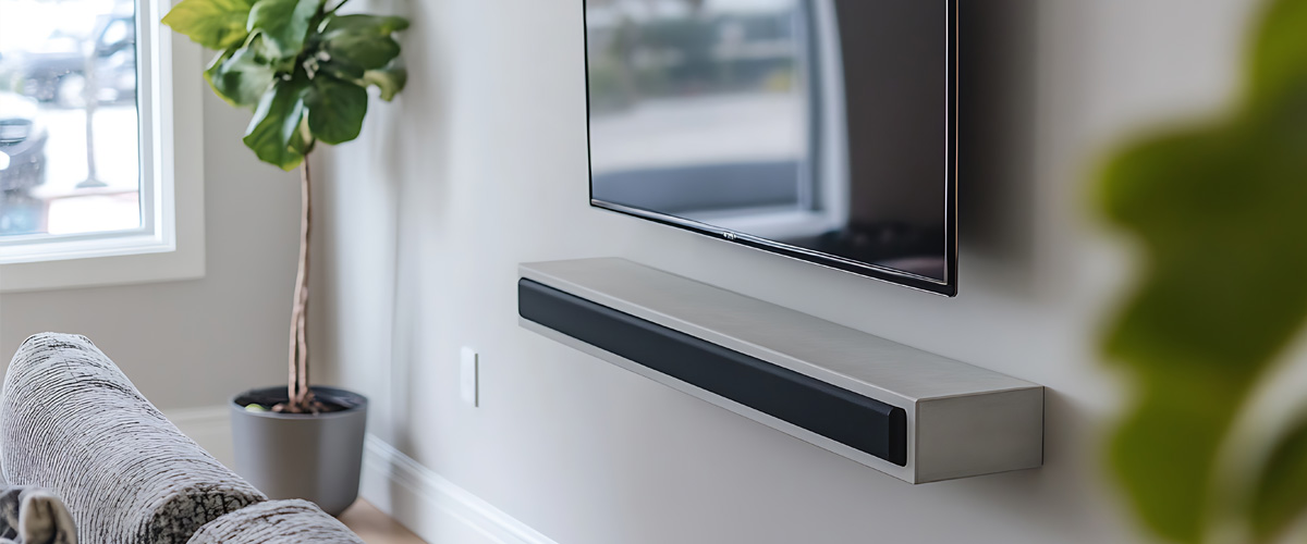 Modern living room featuring a wall-mounted flat screen TV with hidden wiring and minimalist décor