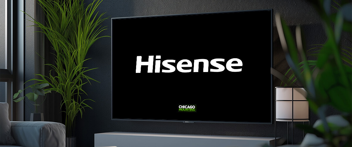 Wall-mounted Hisense TV in a modern home setup by Chicago Mounting.