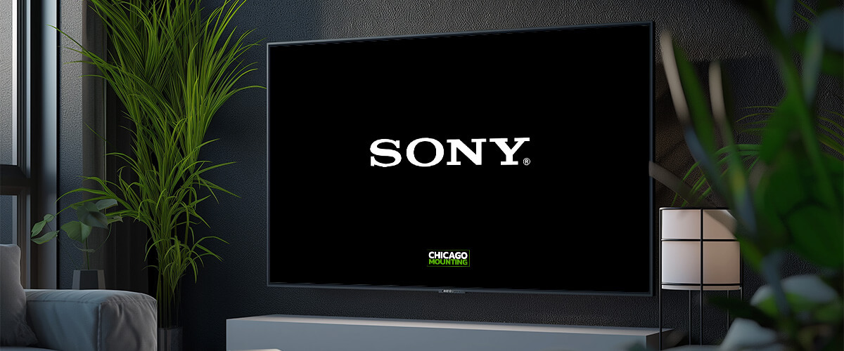 Wall-mounted Sony TV in a modern room setup by Chicago Mounting.