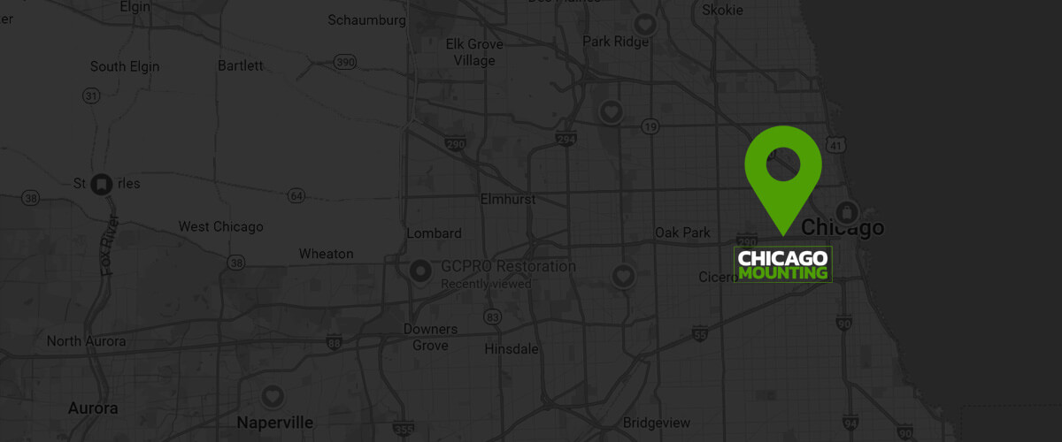 Map of Chicago with location marker indicating local TV mounting service area