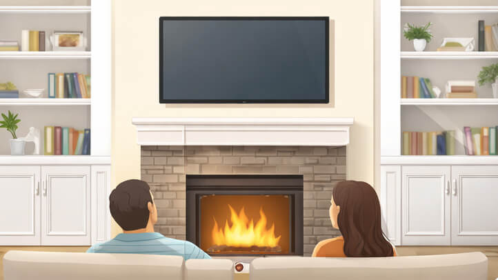Fixed TV mount installed above a fireplace at a high viewing position